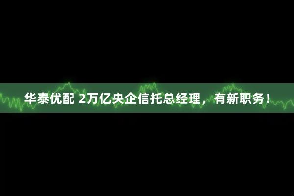 华泰优配 2万亿央企信托总经理，有新职务！